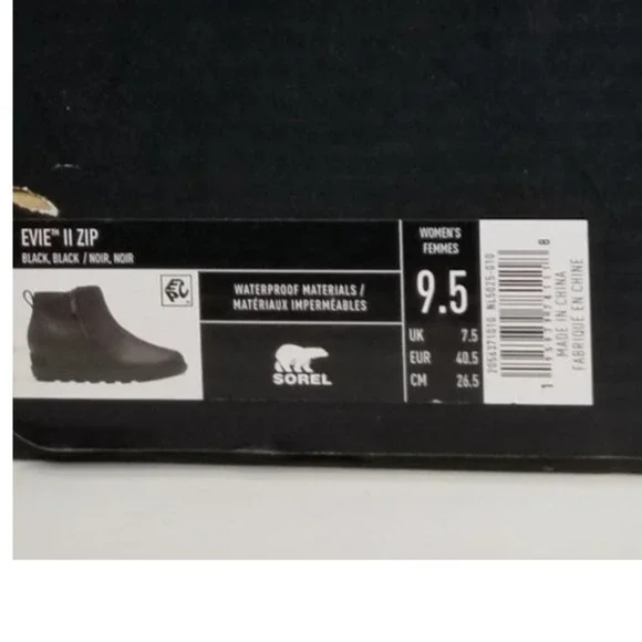 Sorel NEW Women's Evie II Wedge Zip Ankle Booties Size 9.5 Black  2056371 NWT - Picture 6 of 6